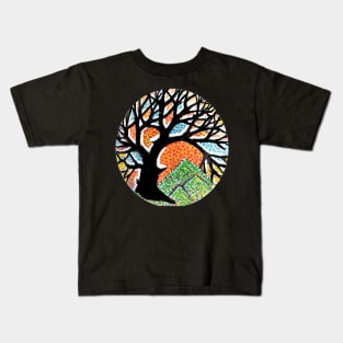 tree, hills with a colorful background Kids T-Shirt